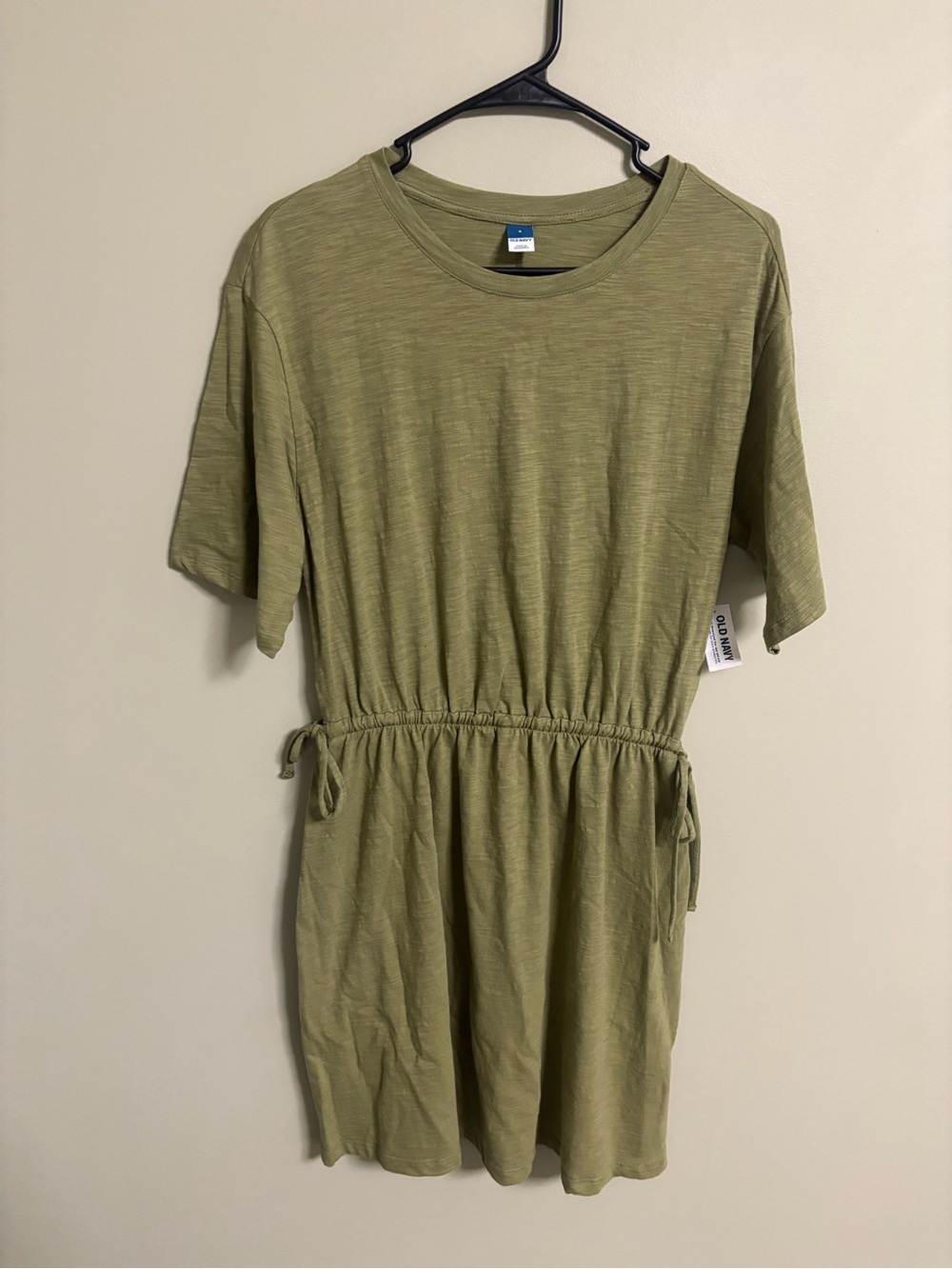 Old Navy Dress Size Small Green Tie Waist 100% Cotton Slub-Knit Drop Waist New